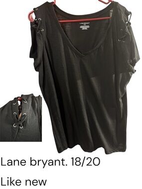 Lane Bryant Black Lace-Up Cold Shoulder V-Neck Top